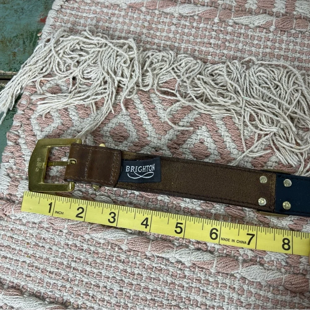 Vintage Brown Leather Belt with Brass Buckle - Picture 14 of 15